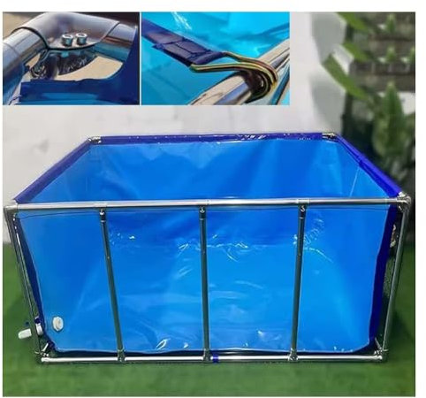 Pealihuy Acuario con Ventana Transparente, Estanque Elevado de PVC para Peces, Revestimiento de Lona con Estructura de Acero, Tanque de cría para koi, Azul, 150 x 100 x 61 cm