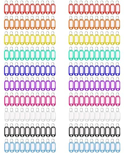 Lot de 200 porte-clés inscriptibles, avec 10 couleurs, porte-clés pour écrire, organiseur réutilisable pour la maison, le bureau, l'hôtel, marquage des clés