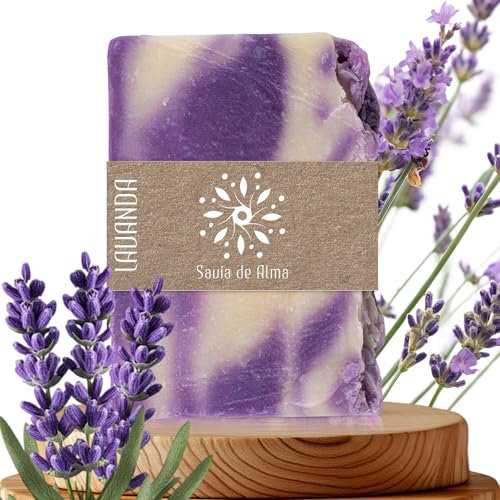 Jabón de Lavanda Artesanal y Vegano – Jabón en Barra Natural, Facial, de Manos y Cuerpo | Relajante, Calmante e Hidratante | Hecho en España con Ingredientes Biodegradables | 100 g (1, Lavanda)