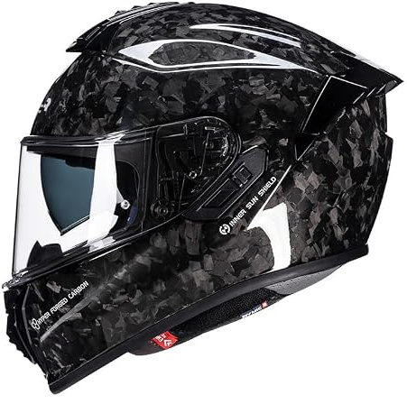 RYMIC S-GT Motorradhelm Carbon ECE 22.06, Integralhelm mit Sonnenblende | Premium-Carbon /Integrierte Bluetooth-Slots / Leichtgewicht 1380 g / Doppelvisier / Konzipiert für lange Fahrten