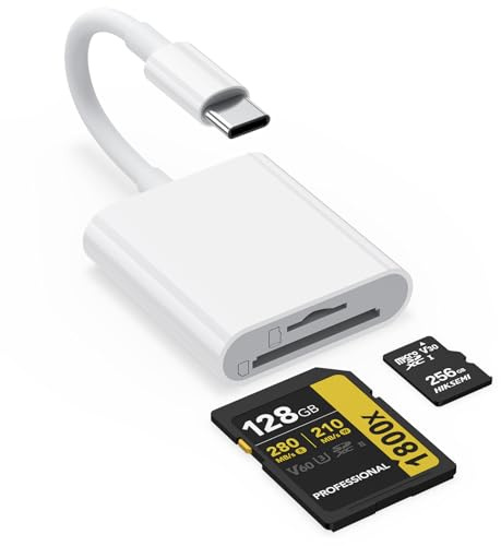 USB C SD Kartenleser, USB-C auf SD Micro SD MS Kartenlesegeräte Adapter, Kompatibel mit iPhone 16 15 Serie, Samsung Galaxy Serie, iPad Pro/iPad Air (Weiß)