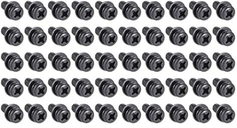TA-VIGOR M4 Phillips Pan Head Bolt with Spring & Plain Washer 10mm 50pc | Carbon Steel Cross Round Head Machine Screws for Heavy-duty Fastening for Wood, Metal, Plastic