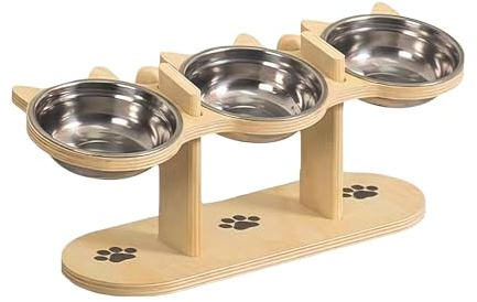 Gamelle pour Chien, Gamelle Chat, Support Incliné à 15°, Hauteur Réglable, Surélevée avec 3 Bols en Acier Inoxydable pour Petits Chiens et Chats