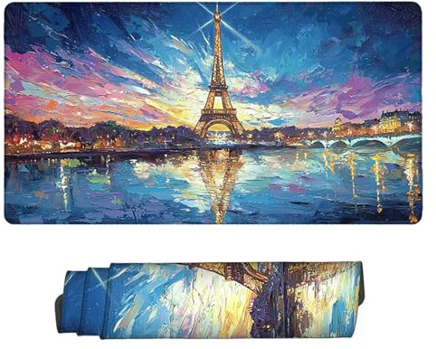 Tapis Souris Gaming XXL 1000 x 500 mm - Grand Tapis Bureau avec Base Anti-Dérapage - Mouse Pad Gamer Imperméable - Couverture Complète du Bureau - Multifonction Mouse Pad (La Tour de fer de Paris) j-8