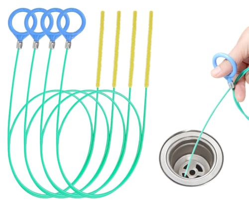 ZWWOGE Set di 4 Sgorganti per Scarico 90 cm, Asta in Acciaio Inossidabile Infrangibile con Rivestimento in Nylon, Flessibile e Riutilizzabile, Scovolino per Pulizia Tubi di Bagno, Doccia e Cucina