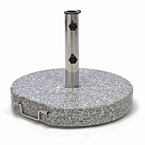 Nexos Schirmständer Sonnenschirmständer Granit poliert rund Ø 50cm Steindicke 7,5cm ca. 40kg Edelstahlrohr Griff Rollen grau