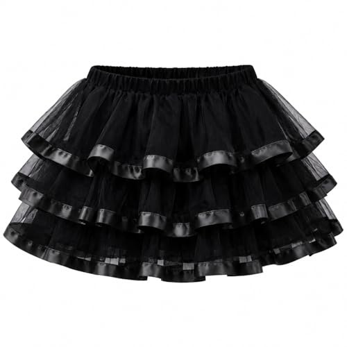 Yummy Bee - Jupe Froufrous Tutu Ra Ra Ruban Satin Noire Burlesque Déguisement Femme - Grande Taille 34-52 (50/52, Noir)