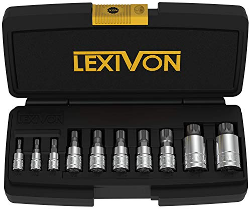 LEXIVON XZN Innenvielzahn Stecknuss Schlüssel Set, Größen: M4 M5 M6 M8 M9 M10 M12 M14 M16 M18 I 10 tlg Drive Größe: 1/4, 3/8, 1/2 (LX-145)