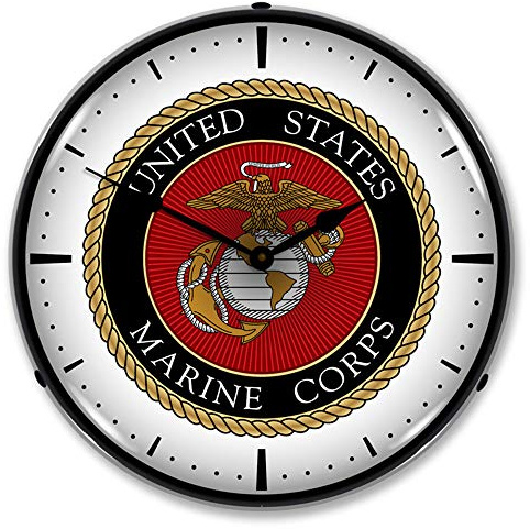 United States Marine Corps LED Wall Clock, Retro/Vintage, Lighted, 14 inch