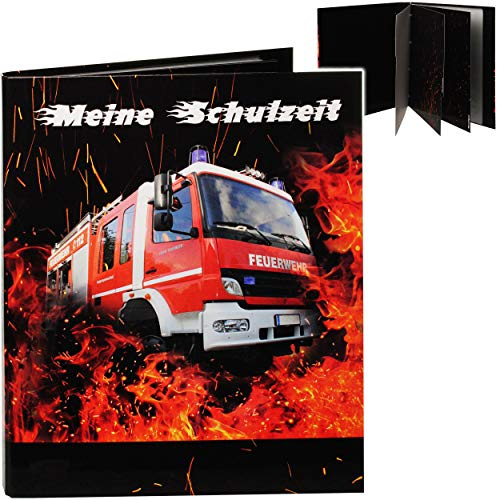 A4 - Ringbuch/Zeugnisringbuch - Zeugnisse & Meine Schulzeit Feuerwehr Auto - incl. Einsteckseiten & Einlagen - ERWEITERBAR/Ordner - Zeugnismappe - Samme..