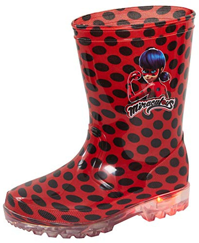Stivali di gomma da bambina a tema Miraculous, con luci luminose, ideali per pioggia e neve, Rosso (Nero e rosso), 32 EU