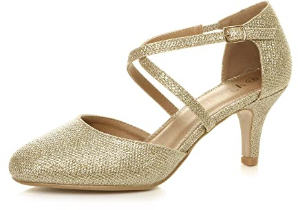 AJVANI Womens Ladies mid high Heel Strappy Crossover Wedding Evening Sandals Shoes Size