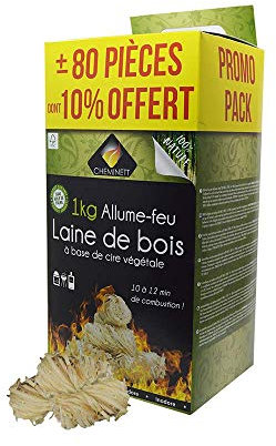 Cheminett 15748-6 Lana di legno ecologica ad accensione rapida, di lunga durata e grande potere calorifico per camini, stufe, forni a legna, beige