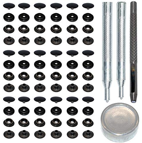 18 Sets 15mm Rostfreier Stahl Metall Druckknöpfe Kleidung Snaps Druckknopf Set mit 4 Befestigungswerkzeugen zum, Metall Druckknöpfe für Leder Handwerk Jacke Brieftasche Handtasche (Pistole Schwarz)