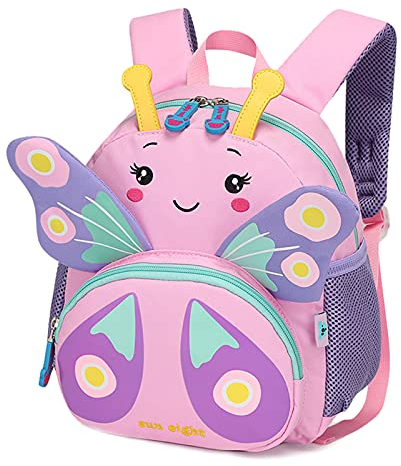 Bluesaly Kinderrucksack Mädchen Kindergarten Rucksack Kinder Wasserdicht Schulrucksäcke Atmungsaktiv für Vorschule Tagesrucksack Karikatur Tier Wandern Reise ​Tasche (Schmetterling)
