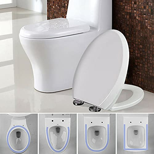 Abattant de WC en forme de D de qualité supérieure - Siège de toilette avec système d'abaissement automatique - Fonction de libération rapide - Blanc
