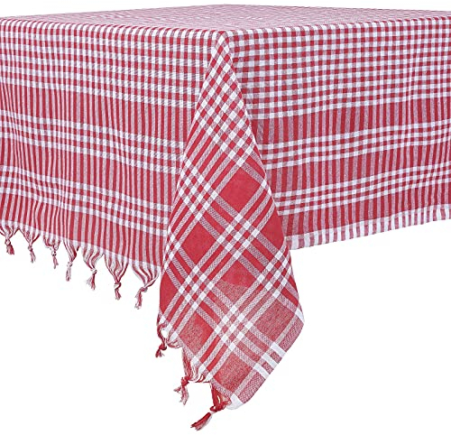 DESTALYA Landhaus Tischdecken in Karo 160 x 160 cm | Eckig Kariert Tischdecke 100% Baumwolle Picknick Tuch | Kareli Masa Ortusu, Sofra, Piknik ortusu (Rot 160 cm)