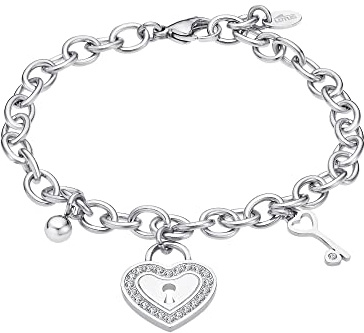 LOTUS STYLE Pulsera Acero Inoxidable Mujer LS2188-2/1 Corazón - Sofisticado Brazalete con Pulido y Acabado Refinado 21 cm - Ideal para Regalo de Cumpleaños - Aniversario - Ocasiones Especiales