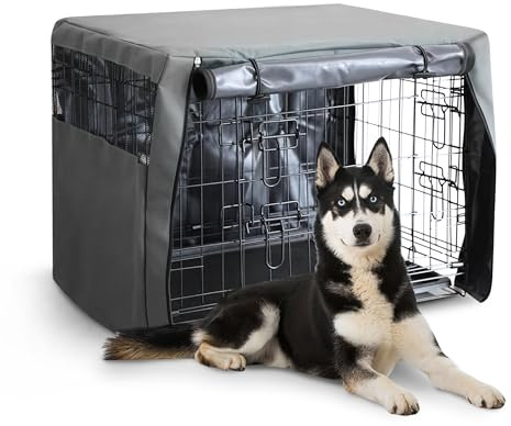 FurDreams 106,7 cm Hundekäfig-Abdeckung – Haustier-Winddichte Käfigabdeckung mit 2 Türen (vorne und seitlich) mit atmungsaktivem Luftnetz – robuste Box perfekt für Welpentraining (XL)
