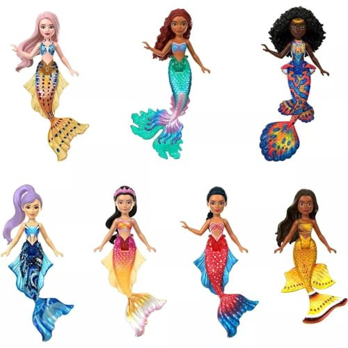 Mattel DISNEY Arielle, die Meerjungfrau - Set kleiner Abenteuer-Puppen mit Caspia, Indira, Perla, Karina, Mala, Tamika und Arielle, für Sammler und Kinder ab 3 Jahren, HLX17