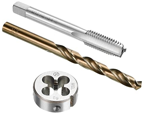 sourcing map Tap and Die and Drill Bit Set, M10 x 1.5 Left Hand Thread Milling Tap and Round Die, 8.5mm Cobalt High Speed Steel Twist Drill Bit