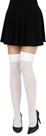 looksy Calcetines por encima de la rodilla para mujer, hasta la rodilla, largos, lisos, para niñas, escuela, cosplay, uniformes, medias 60 den, Blanco, Talla única