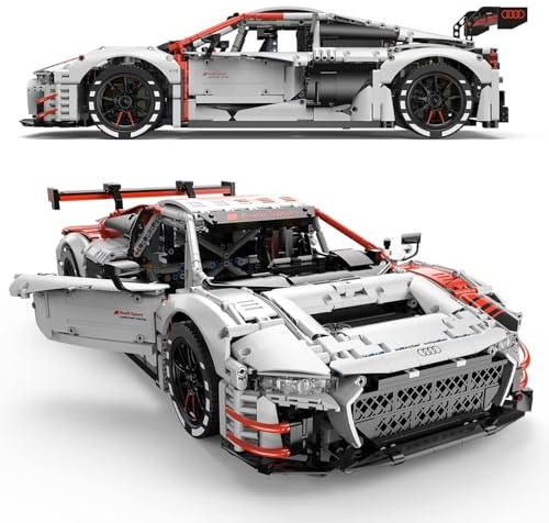 rastar 99300 Technik Sportwagen Bausatz für Audi R8 LMS-GT3, 3322 Teile 1:8 mit 2 Motoren und LED Lichter Groß Ferngesteuert Technik Auto Klemmbausteine (Originalverpackung) (Dynamische Version)