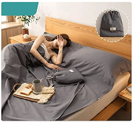 Reiseschlafsack Ultraleichter Hüttenschlafsack aus 100% Baumwolle Kariert Gestreift Sommerschlafsack Innenschlafsack Travel-Sheet for Backpacking Hostels Hütten ( Color : GrayA , Size : 120x210cm-47x8