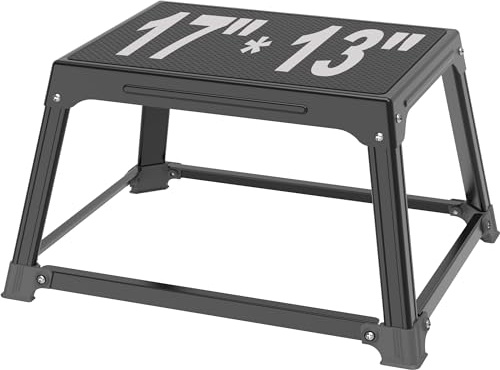 Metal Plyometric Jumping Box 12 Inch with 17 * 13 Inch Surface Steel Plyo Box Home Gym Jump Trainer for Fitness Exercise Agility Stamina Conditioning Strength Training