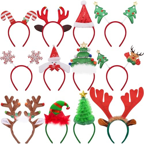 BQTQ 12 Stück Weihnachten Haarreifen Weihnachten Stirnbänder Weihnachts Kopfschmuck Haarband Weihnachten Weihnachten Kopfbedeckung