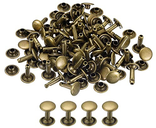 sourcing map 50 Sets Leder Nieten 9mm Doppelt Kappe Nieten 12mm Höhe Metall Nieten Runde Nieten Hohlnieten Niete für Leder Handwerk Reparatur DIY Geldbeutel Gürtel Taschen Schuhe Bronze Ton