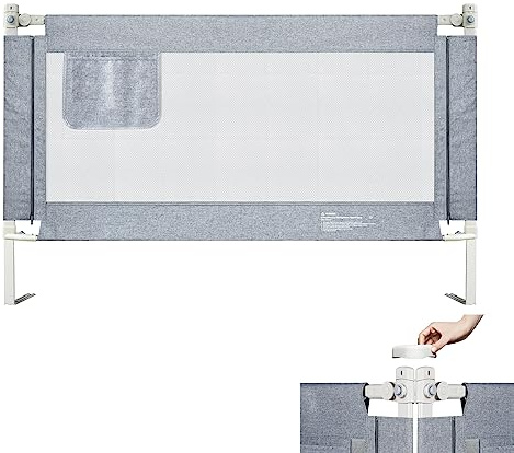 UISEBRT 200 cm, Sänggaller, spjälsängsskydd för barn, sänggaller för vertikal lyftning, fallskydd med luftigt nät, grå