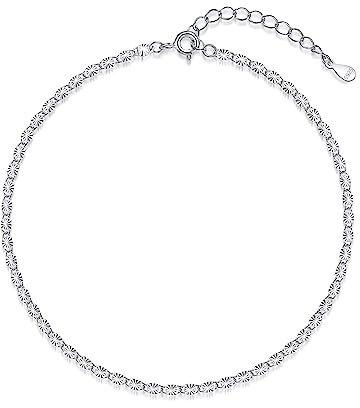 Cangall silver fotkedjor för kvinnor, 925 sterlingsilver vristlänk armband, flexibel justerbar fotkedja, sommar barfota strand silver vristlänk vid fotleden, silver fotspänne fotband fotsmycke, 20.5cm