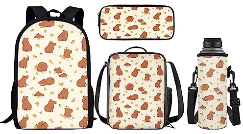 xirimido 4 st barn skolryggsäck set isolerad lunchväska pennfodral vattenflaska bärare, Capybara, One-size, Vardaglig dagväska