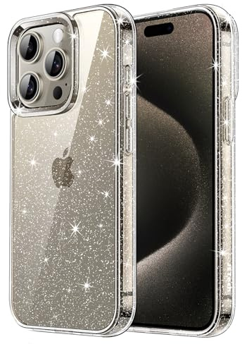 JETech Glitzer Hülle für iPhone 15 Pro, Durchsichtig | Glitzerndes Design, Stoßschutz, Transparente Rückseite, Stilvoller Look