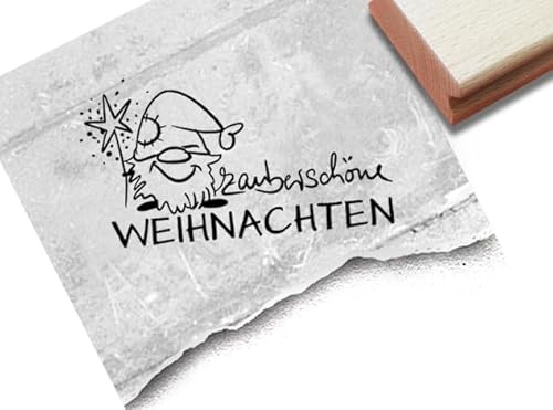 Stempel Zauberschöne Weihnachten mit Weihnachtswichtel - Weihnachtsstempel Wichtel Gnom - Karten Geschenkanhänger Tischdeko Scrapbook - zAcheR-fineT (groß ca. 68 x 38 mm)