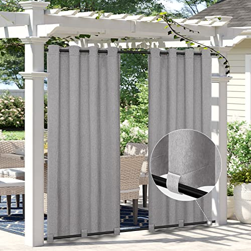 Easy-Going Outdoor-Vorhänge in Leinenoptik, wasserdicht, winddicht, weich, dick, für den Außenbereich, für Terrasse, Pavillon, Ösen oben und Schlaufen unten, 2 Paneele, 137,2 x 213,4 cm, Grau