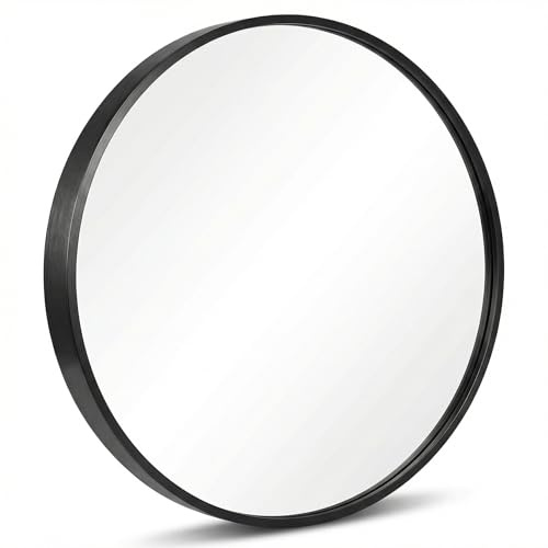 QWORK® 40cm Round Wall Mirror Black Mirror for Home Decor Bedroom Bathroom Hallway - HD Explosion-Proof Glass - Aluminum Alloy Frame