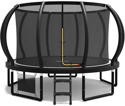 Flamaker Trampolino da giardino per bambini, diametro 366/427 cm, con rete, ancoraggio a terra, struttura stabile, resistente alle intemperie e antiruggine, trampolino da esterno per bambini e adulti
