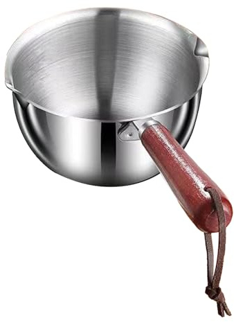 Mini Pentola Scaldaburro in Acciaio Inossidabile con Manico in Legno, 300ml, Caffettiera Piccola