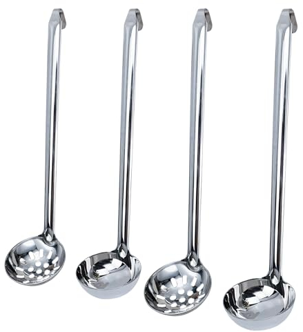 Golgner 4 Pcs Edelstahl Suppenkelle Set, Schöpflöffel mit Hakengriff, Schöpflöffel Lang Griff, Geschlitzte Schöpfkelle, 4/5 oz Saucenlöffel Gießlöffel Soßenlöffel, für Hause Küche Hotel Party
