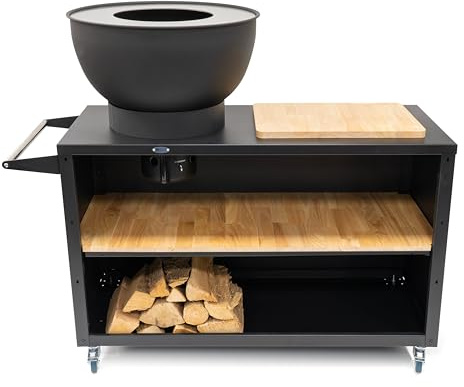 HEAT Outdoor Living Feuerkorb Trolle Schwarz- Feuerkorb für den Garten - Feuertonne & Feuerstelle - Feuerschale aus stabilem Stahl - Mit Plancha und Grill zum Kochen - 117x46x106 cm