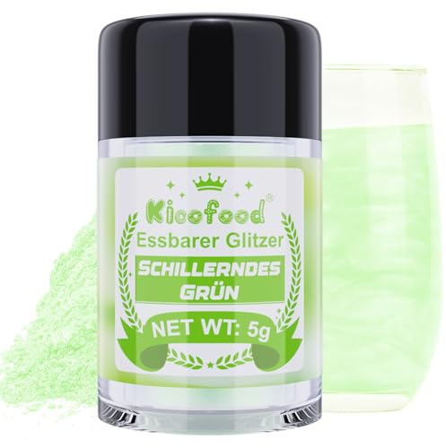 Essbarer Glitzer - Kicofood 5g Glitzer für Getränke, Essbares Glitzerpulver, Lebensmittelfarbe Glitzer, Lebensmittelfarben Glitter für Buttercreme, Fondant, Kuchendekoration (Schillerndes Grün)