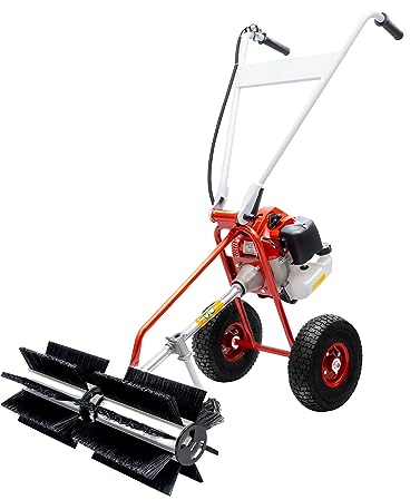 Petrol Lawnmower, 43CC Patio Cleaner Machine with 2-Stroke Air-Cooled Fuel Engine, Handheld Lawn Mower Gasoline Engine, Max. Speed 8500rpm, Sweeper for Outdoor Garden, Sidewalk, Lawn