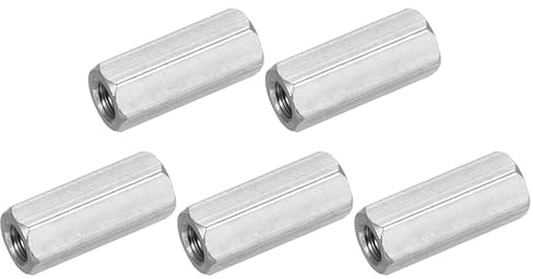 sourcing map M5x0.8mm Coupling Nuts, 5 Pcs 304 Stainless Steel Galvanized Hex Rod Coupling Nuts Threaded Rod Connectors 20mm, for Industrial Construction Fasteners, Silver