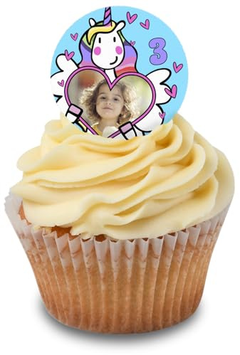 Cakeshop Cupcake Personalised Edible Cake Toppers With Unicorn & Love Heart | Personalise Custom Image & Age | For Birthdays & Celebrations | Icing & Wafer Paper Options