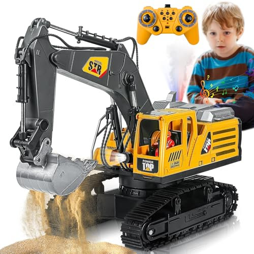 FUYLEY Spielzeug für ferngesteuerte Bagger für Jungen, Metallschaufel für 14-K-RC-Bagger, 2,4 GHz mit Sound Spray, Bauspielzeug RC 680° Drehung für Jungen Geschenk