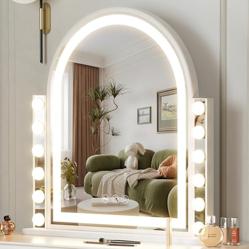 Hansong Schminkspiegel mit Beleuchtung Hollywood Spiegel mit 12 Dimmbare LED 3 Farbtemperatur Make-up-Spiegel mit Lichtern Touch-Steurung Großer Kosmetikspiegel Tischspiegel