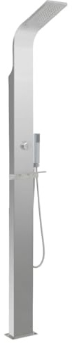 Gecheer Doccia da Giardino in Acciaio Inossidabile Curva, Effetto Pioggia e Soffione Portatile, 15x44x210 cm, Acciaio Inossidabile 201, Doccia Esterna per Patio e Giardino