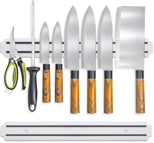 Soporte magnético para cuchillos, Barra Magnética para Cuchillos, Tira De Iman para utensilios de cocina de montaje en Pared, Ideal para Cuchillos, Tijeras y Herramientas, (Blanco, 38 cm)